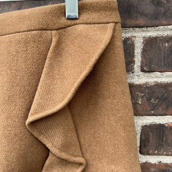 J. CREW Mercantile CAMEL Ruffle-Front Mini Skirt Thanksgiving Blend Lined Sz 10 - Picture 3 of 6